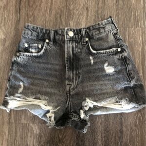 ZARA Black Distressed Denim High-Rise Shorts